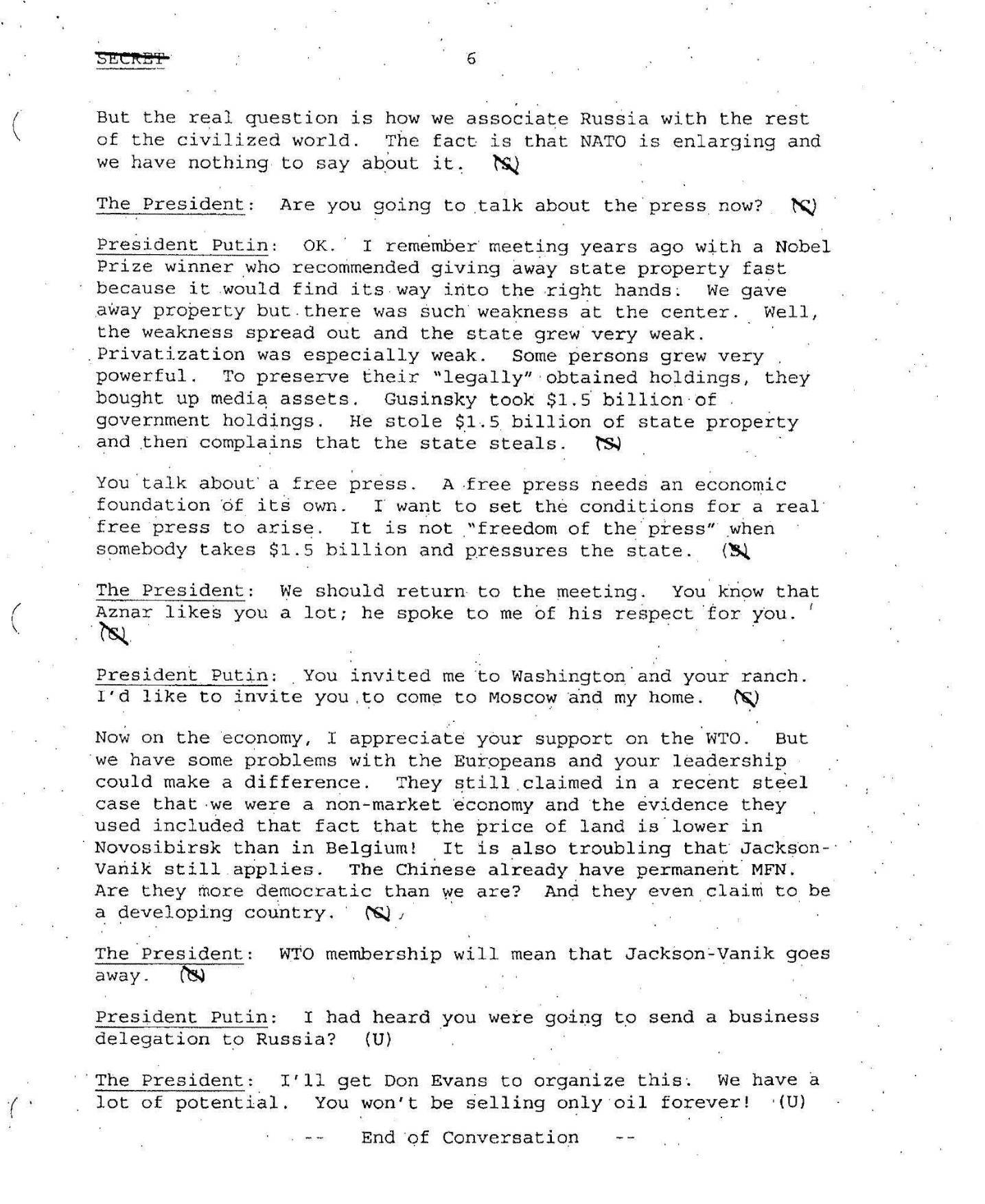 Разговор на Путин с Буш-младши, 2001 г.